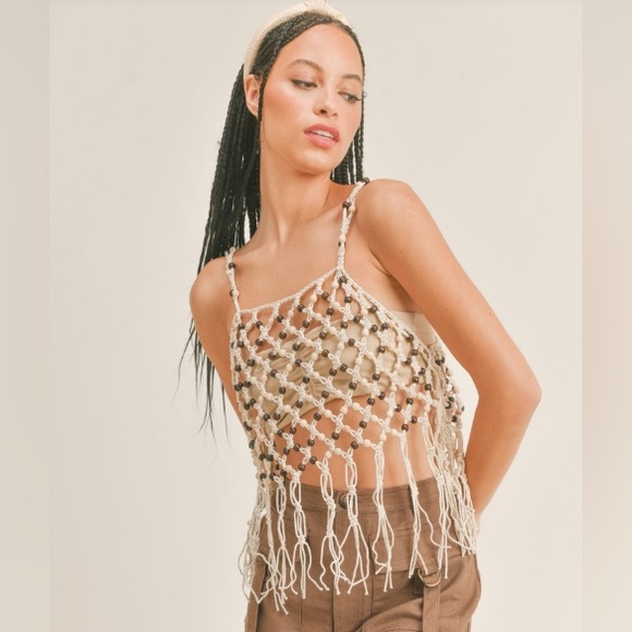 Sage the Label Pure Paradise Beaded Macrame Cami M - Picture 1 of 7